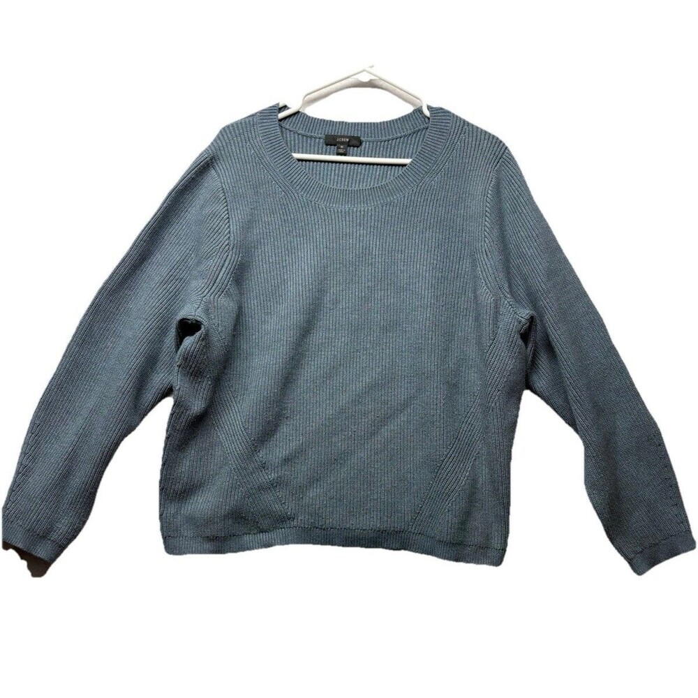 J.CREW Sweater Women Medium Ribbed Stretch Pullover Blue Heavyweight BJ580